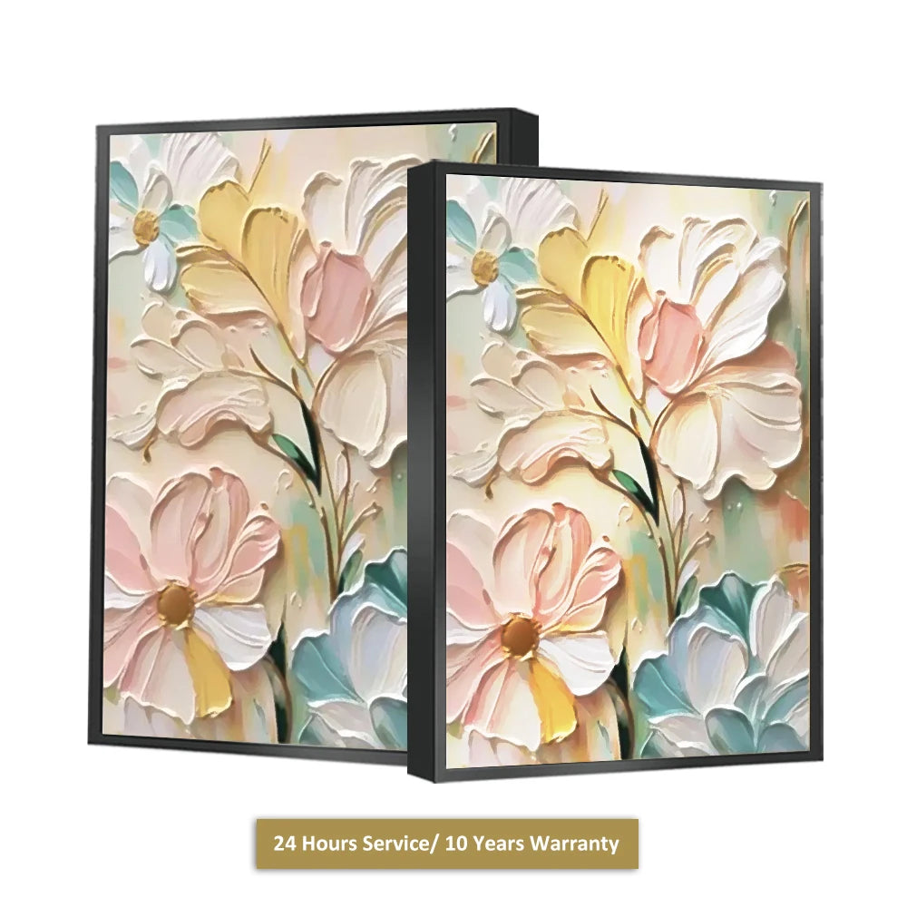 Handmade Textured Floral Canvas Print Art Interior Home Decor Abstract Crystal Palette Knife 3D Abstract Flower Art Oil Painting MegaBDM