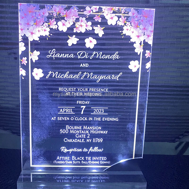 NO MOQ Full Personalized Warming Light Digital Printed Film Laminated UV/Engraved Plastic Wedding Labels Custom Logo MSF004