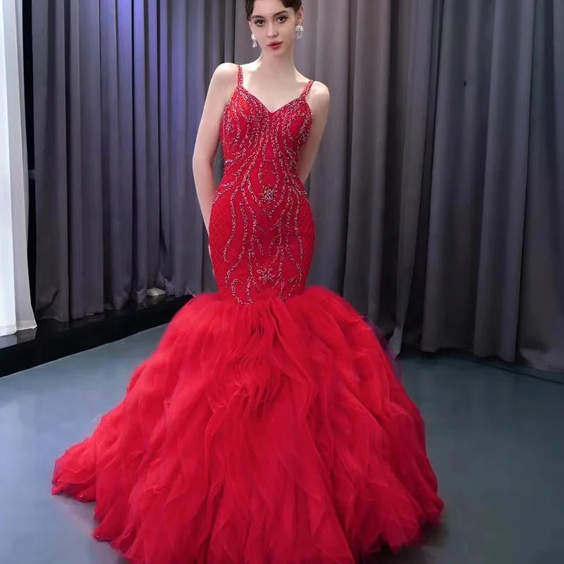 Jancember 231142 Elegant Red Sexy Trumpet Mermaid Party Formal Women's Evening Dresses