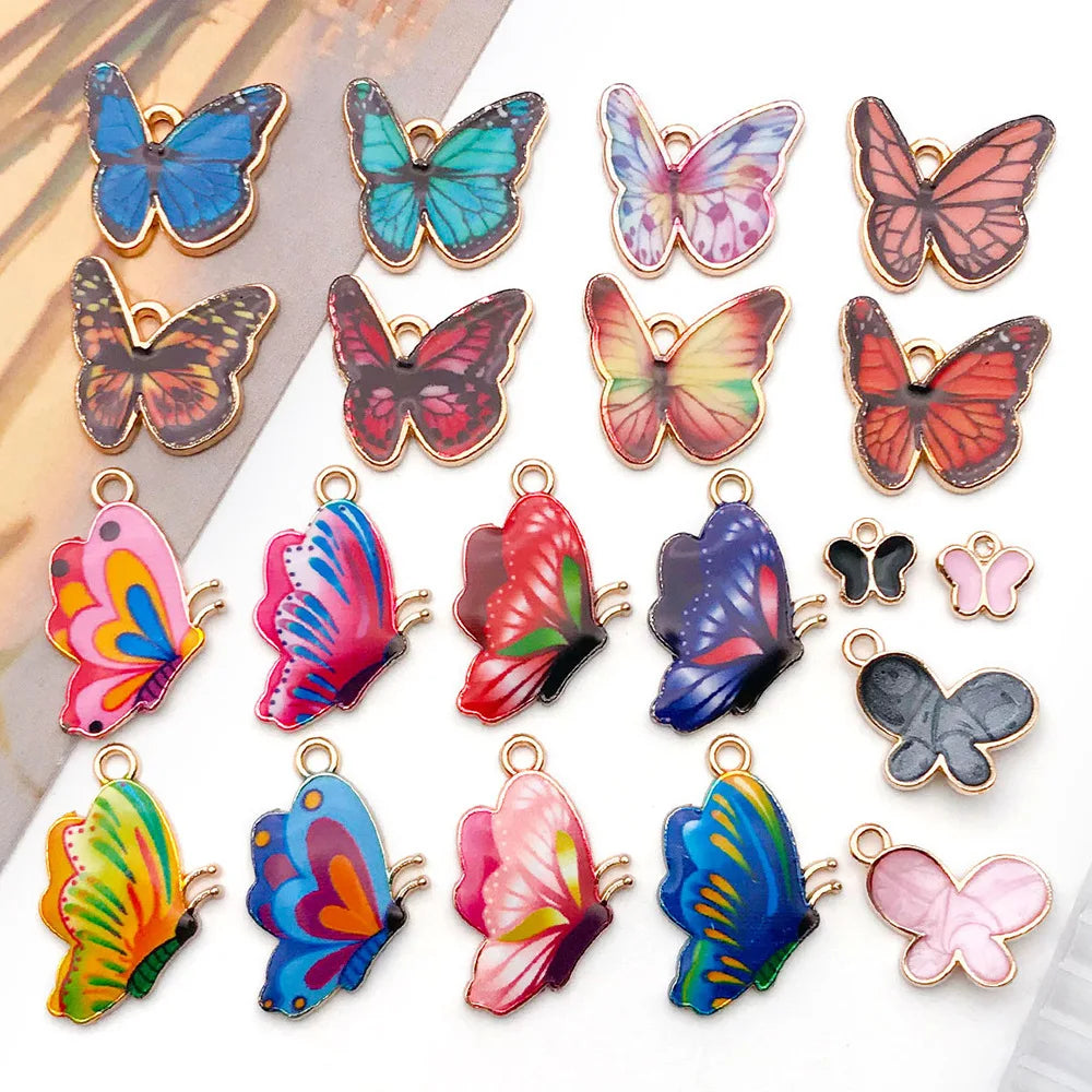 Enamel Butterfly Wing 1-Loop Gold Tone Alloy Charm Pendant for Colorful Boho Dangle Earrings MegaBDM
