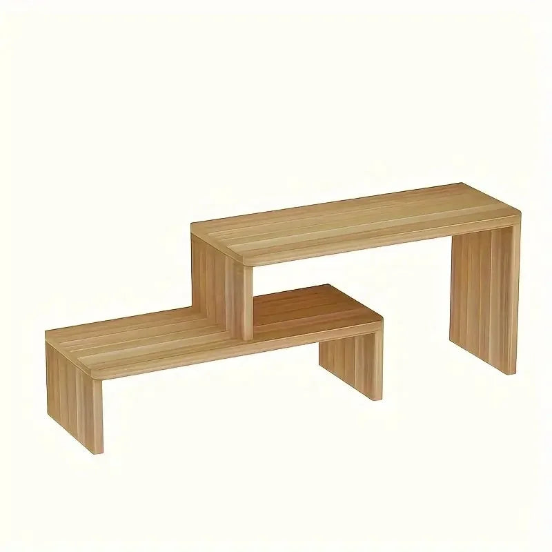 Adjustable Double-Tiered Wooden Desk Organizer Painted MDF Board Tapered Shape Expandable Office Storage Shelf Bookshelf