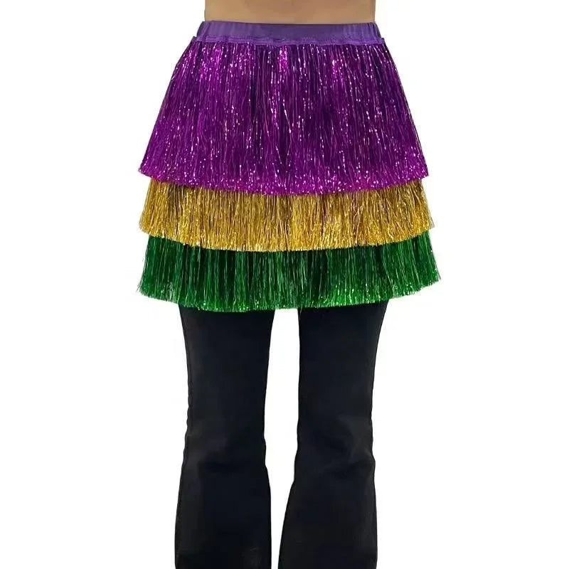 New Arrivals Mardi Gras Tiered Tinsel Fringe Skirt