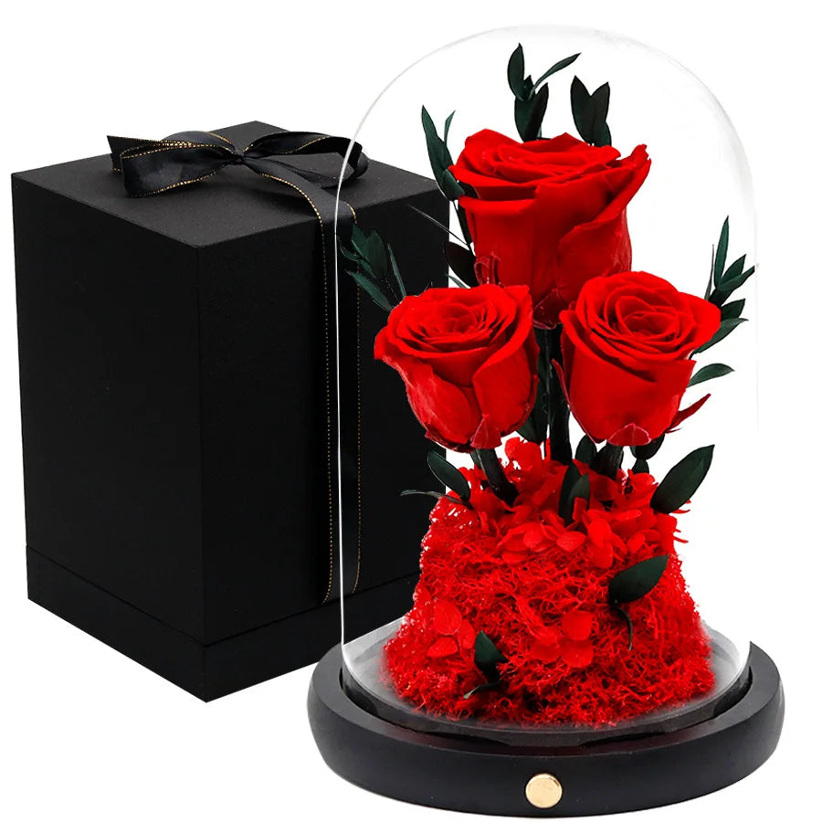 Preserved Rose Glass Dome Eternal Flower Romantic Gift Home Decoration Valentine Mother's Day Birthday OEM ODM Custom Supplier MegaBDM