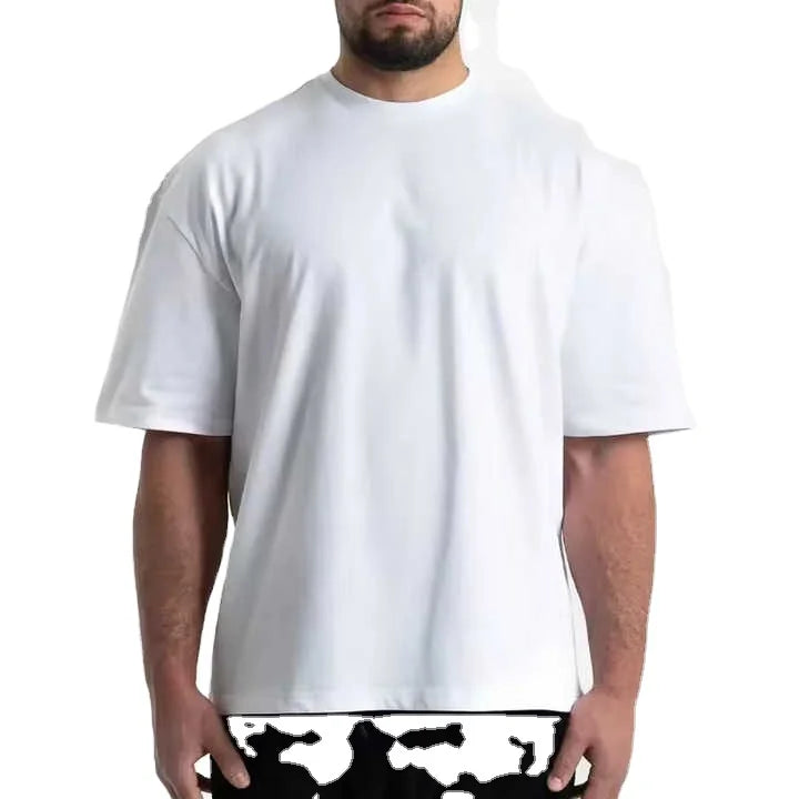 Custom Plus Size Men's 100% Cotton Fleece T-Shirt Oversized Boxy Fit Drop Shoulder Super Heavy Sublimation Solid Thick Crew Neck