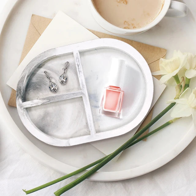 Oval Marble Cement Tray Desktop Organizer Storage For Jewelry Home Decor MegaBDM