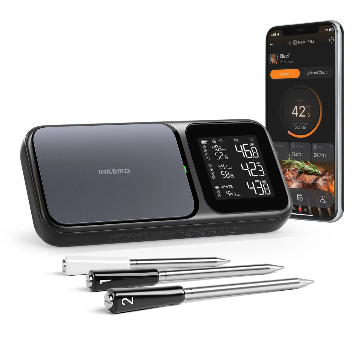 Inkbird New Model INT-33-BW Dual-mode WIFI 5G Bluetooth 5.4 Connectivity IP67 Waterproof Probe BBQ Thermometer MegaBDM