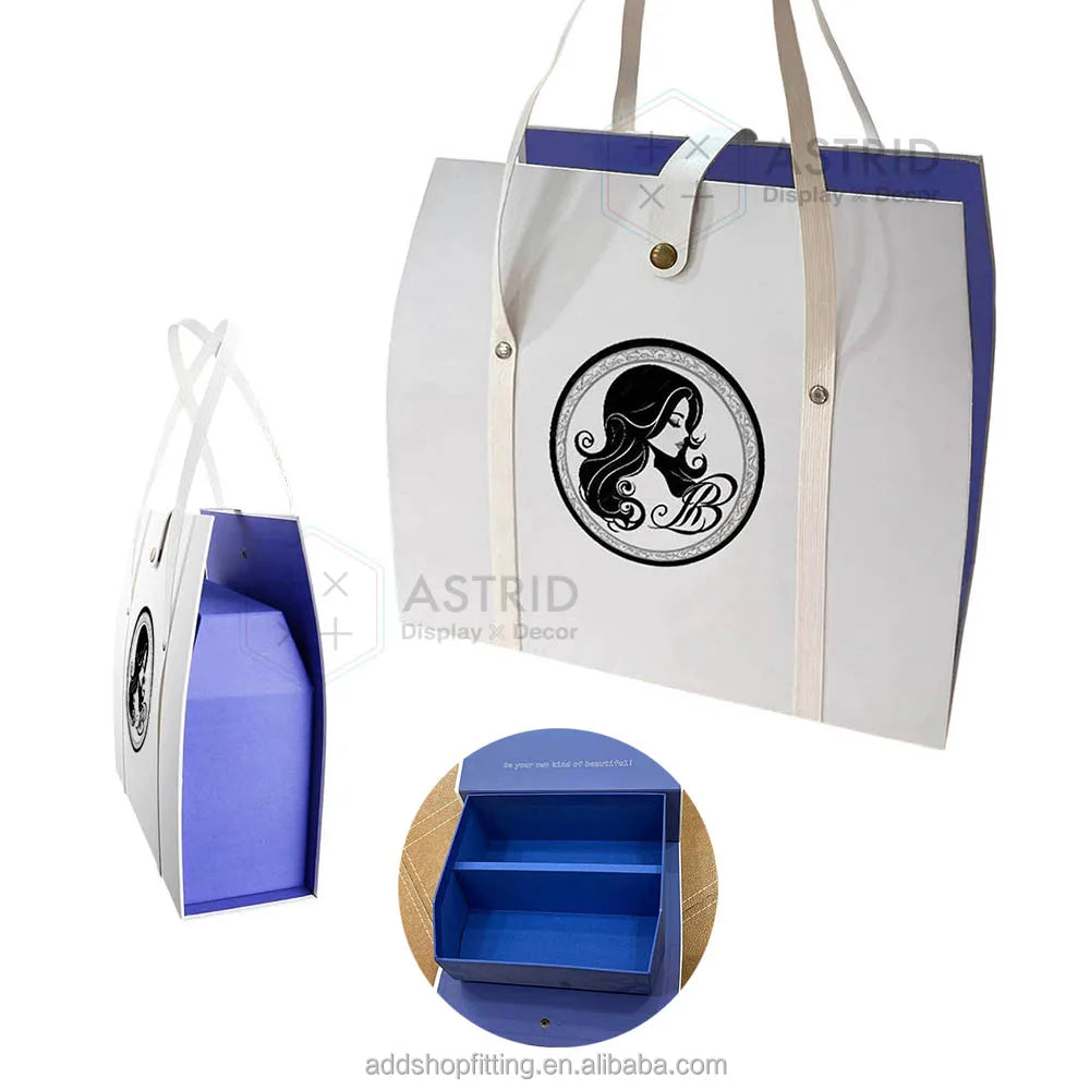 Astrid Custom Logo Clear Frosted Luxury Cardboard Gift Hair Extension Wig Hanger Packing White Paper Bag for Hair Salon