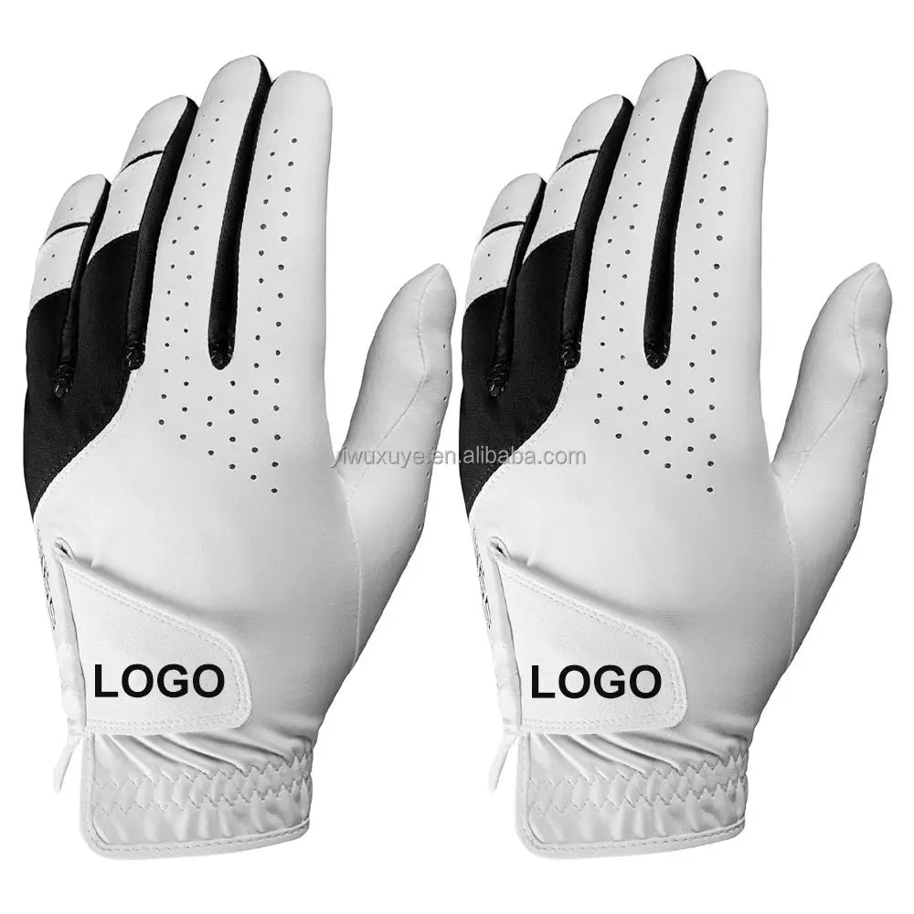 Custom Logo Packaging Cabretta Leather Golf Gloves Hand Grips Sports Non-Slip Stretch Unisex White OEM Color