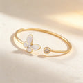 QIKU Top Quality Butterfly Design Rhinestone Opening Bracelets Gold Plated Copper Cubic Zircon Cuff Bangles Party Jewelry Gifts