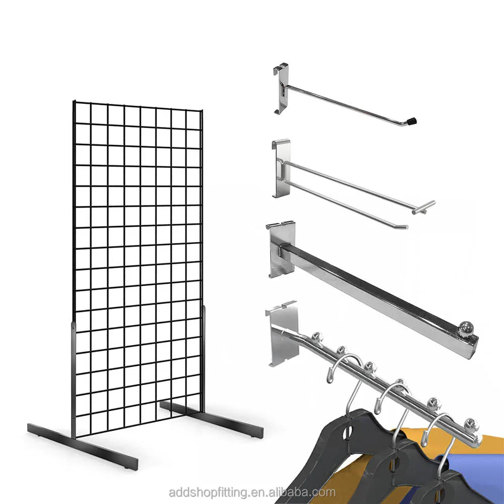 Metal Wall Panels Grid Display Rack with Slatwall Hook