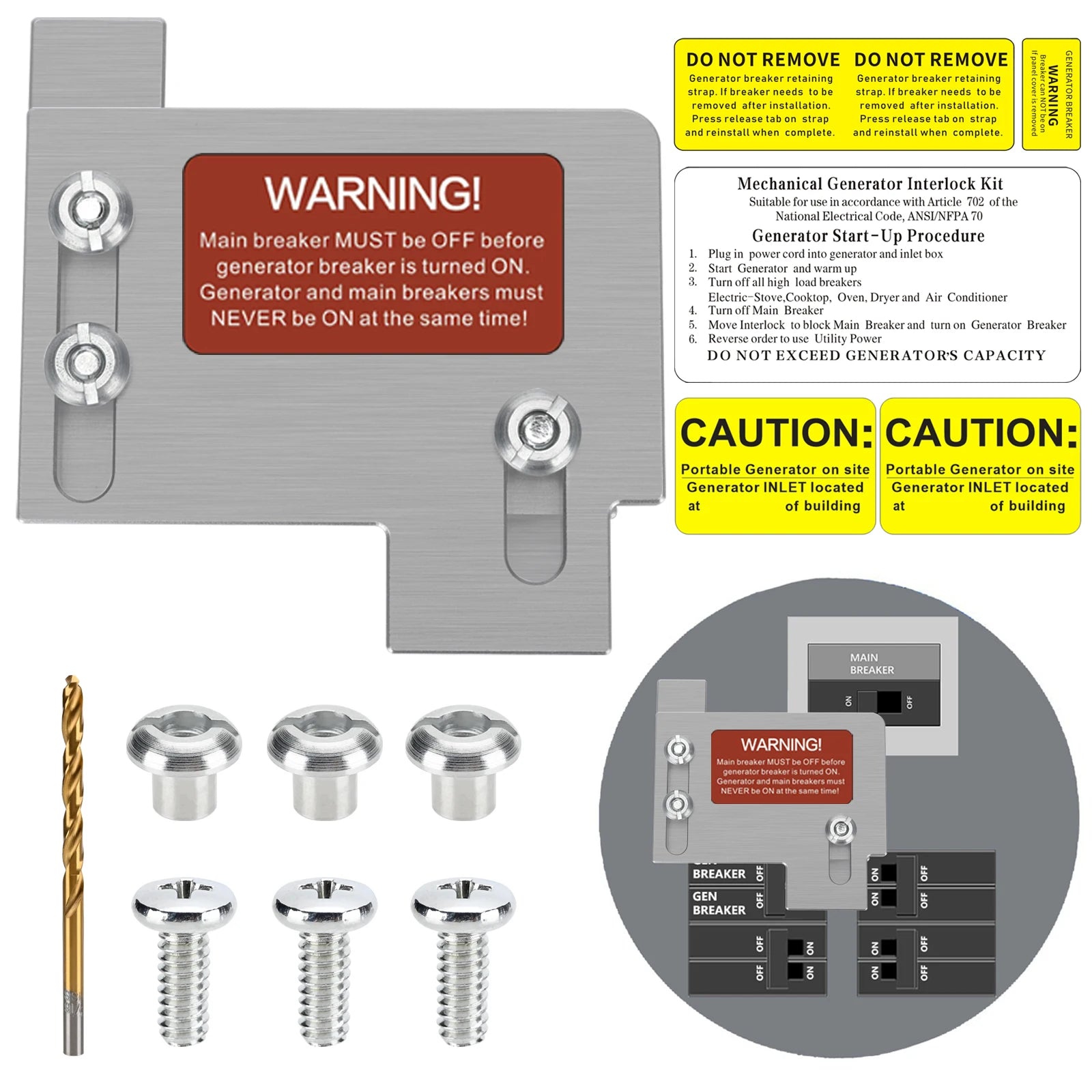 Generator Interlock Kit For150 or 200 Amp Panels1 1/2" Spacing Between Main and Branch Breaker (EAT-CH200A)