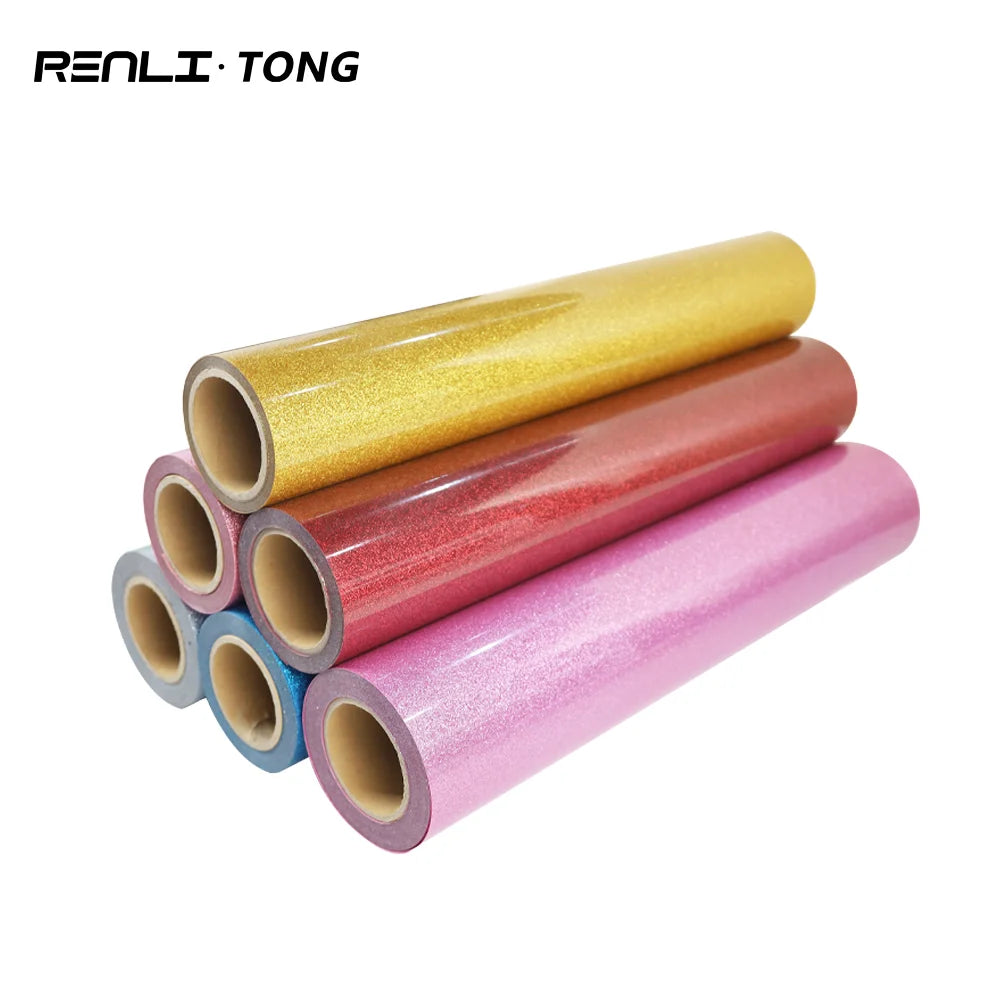 Renlitong PU Glitter Wholesale Price Htv Rolls Hot Peeling Heat Transfer Vinyl Heat Press Iron on Vinyl for T Shirts Printing