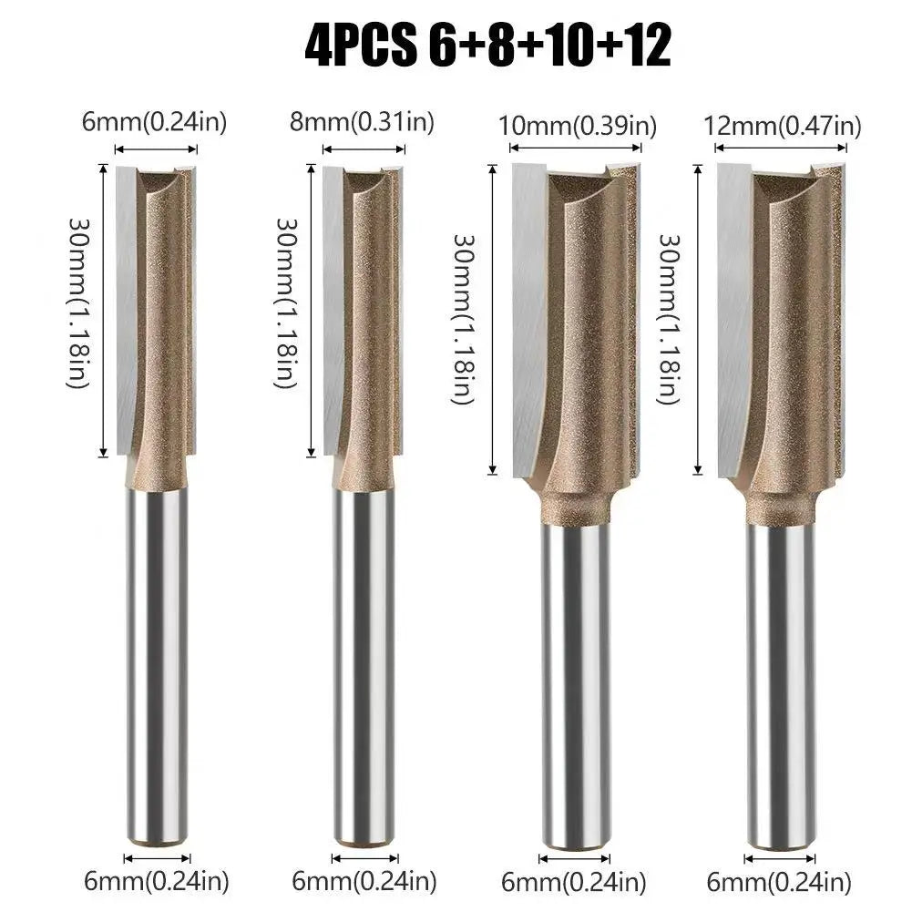 4pcs 1/4 Shank 681012mm Carbide Tipped Double Flute Milling Cutter Grooving Trim Bit Straight Router Bit MegaBDM