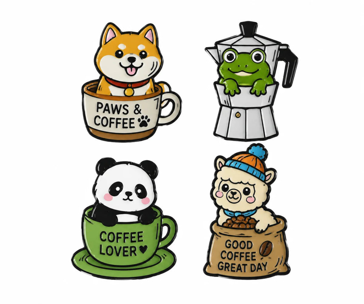 Custom Cartoon Funny Black for Coffee Beans Metal Pins Custom Coffee Cup Pot Soft Enamel Lapel Badge MegaBDM
