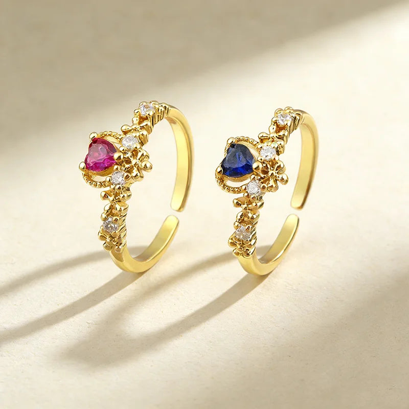 QIKU Romantic Luxury Heart Shape 5 Colors Rhinestone Ring Trendy Creativity Opening Adjustable Jewelry Wholesale Factory Price