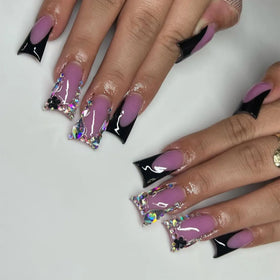 2024 French Extra Long Full Cover ABS Press on Nails with Duck Feet Design for Finger Use