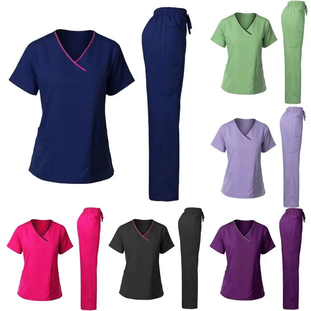 Medical Uniforms With 5 Pockets V-Neck Scrub Top & Jogger Pants Medical Uniforms Scrub Suit for Women Large