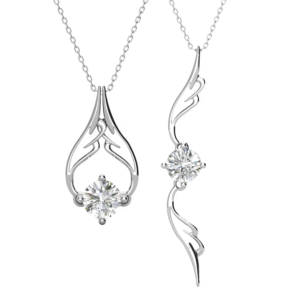 Sterling Silver 925 Korean Fashion Jewelry 1 Carat GRA Moissanite Diamond Angel Wings Pendant Women Necklace Destiny Jewellery