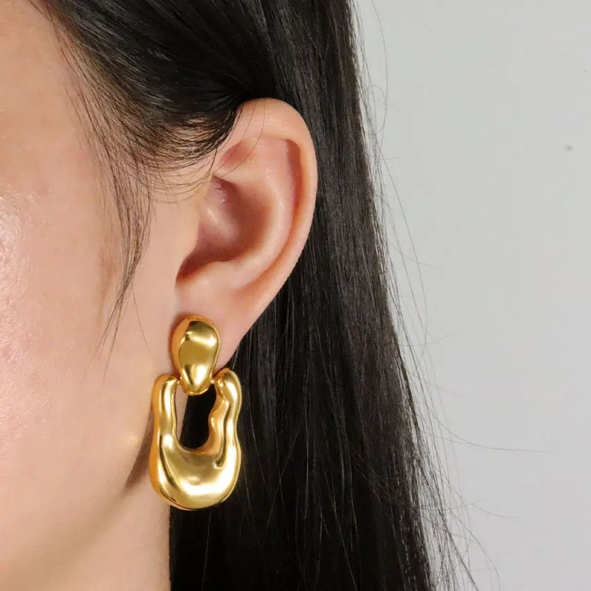 Irregular Molten Link Earrings Chunky Abstract Chain Drop Earrings Trendy Lava Texture Statement Jewelry for Office & Party