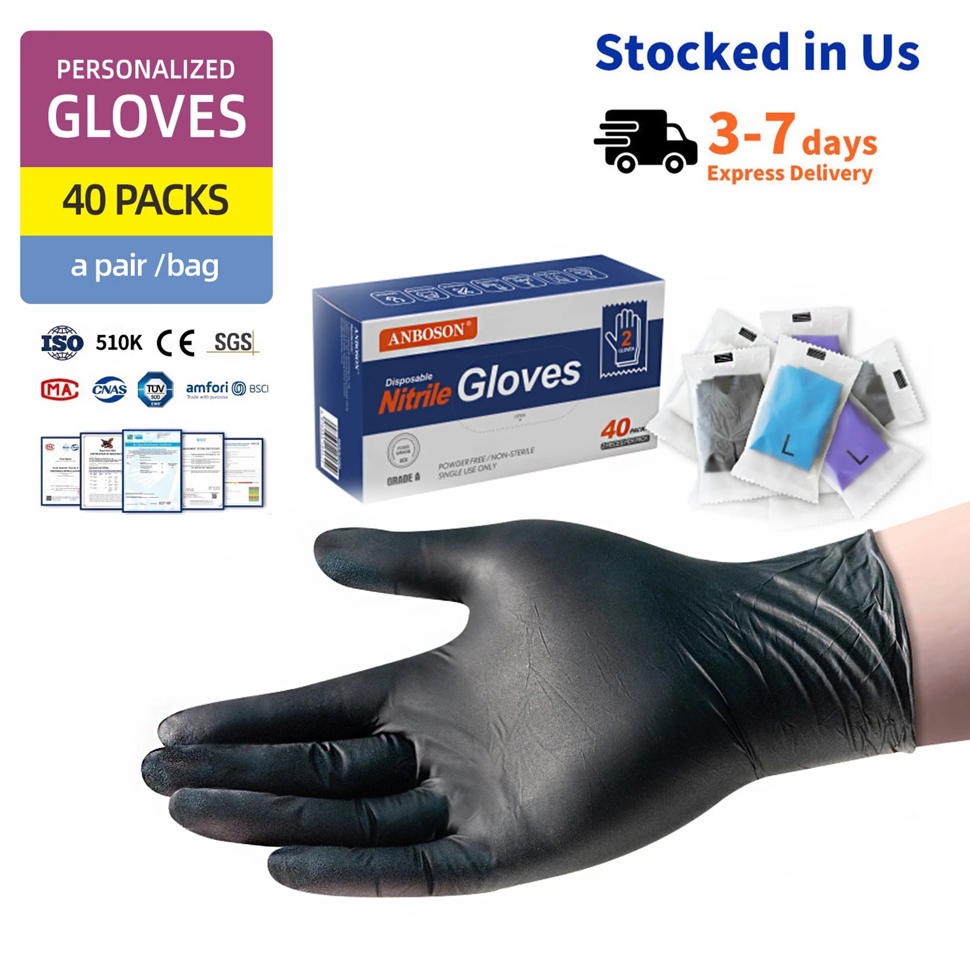5mil Black Blue Nitrile Gloves Barber Tattoo Nail Shop Beauty Guantes De Nitrilo Custom Box Latex Free Black Nitrile Gloves