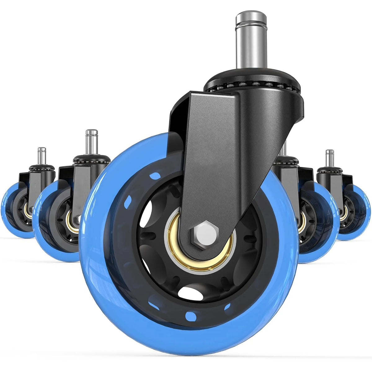 3 Inch 11*22mm Swivel Office Chair PU Casters Insert Rods for Ergonomic Workspaces Dining Bathroom Warehouse-Silent 50kg Load MegaBDM