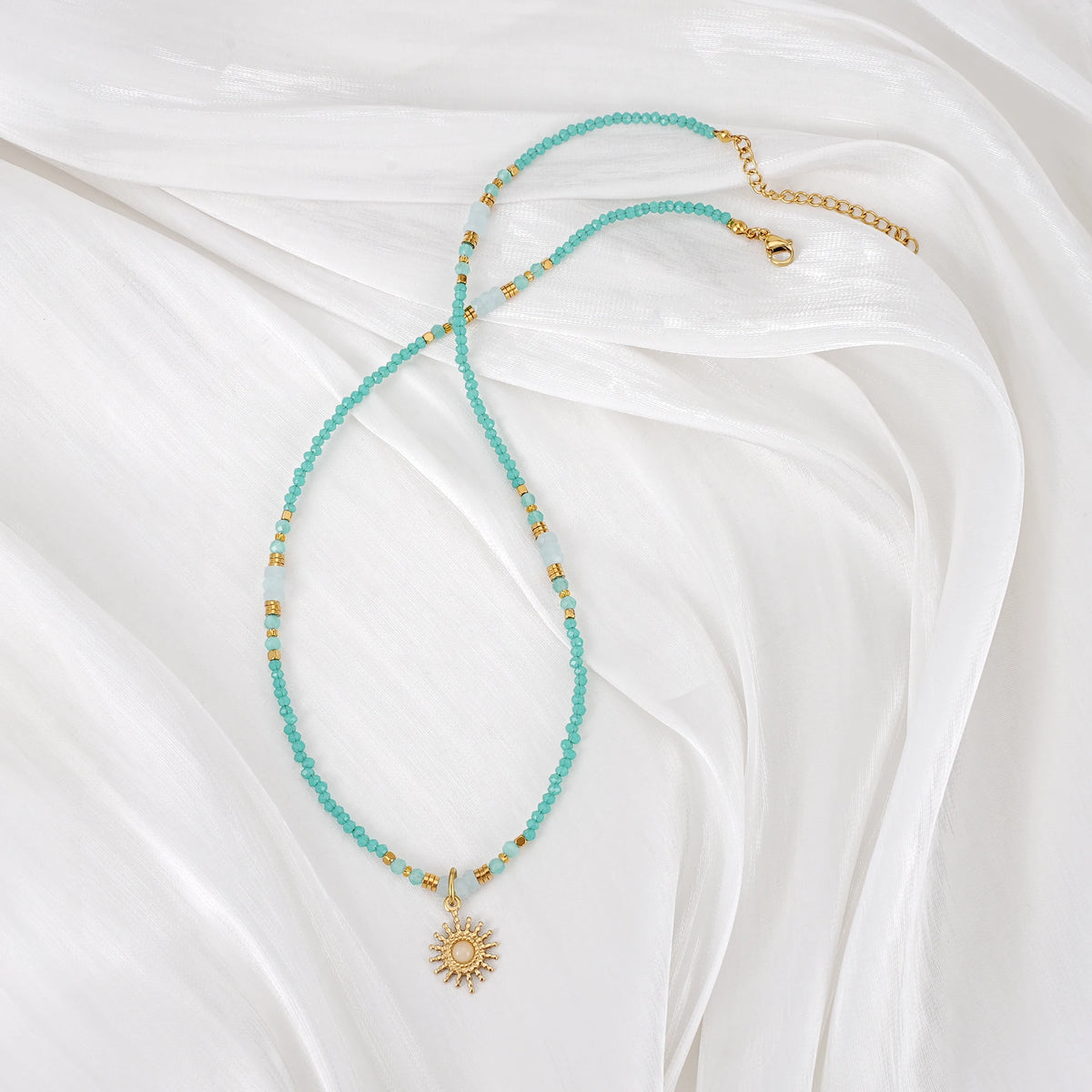 Waterproof Bohemia Choker Gold Plated Women Stainless Steel Natural Stone Sun Pendant Fashion Jewelry Necklaces MegaBDM