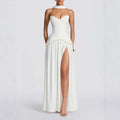 Elegant White Strapless Evening Dress Women High Slit Scarf Neck Maxi Prom Party Gown Custom MegaBDM