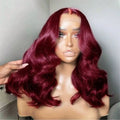Red Burgundy Pre-Plucked Red Virgin Body Wave Brazilian Hair Wig Transparent Lace Front 13x4 HD for Long Wig Ocean Wave MegaBDM