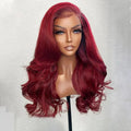 Pre-Plucked Transparent Lace Front Burgundy Red Virgin Body Wave Brazilian Hair Wig 13x4 HD for Long Small MegaBDM