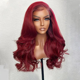 Pre-Plucked Transparent Lace Front Burgundy Red Virgin Body Wave Brazilian Hair Wig 13x4 HD for Long Small