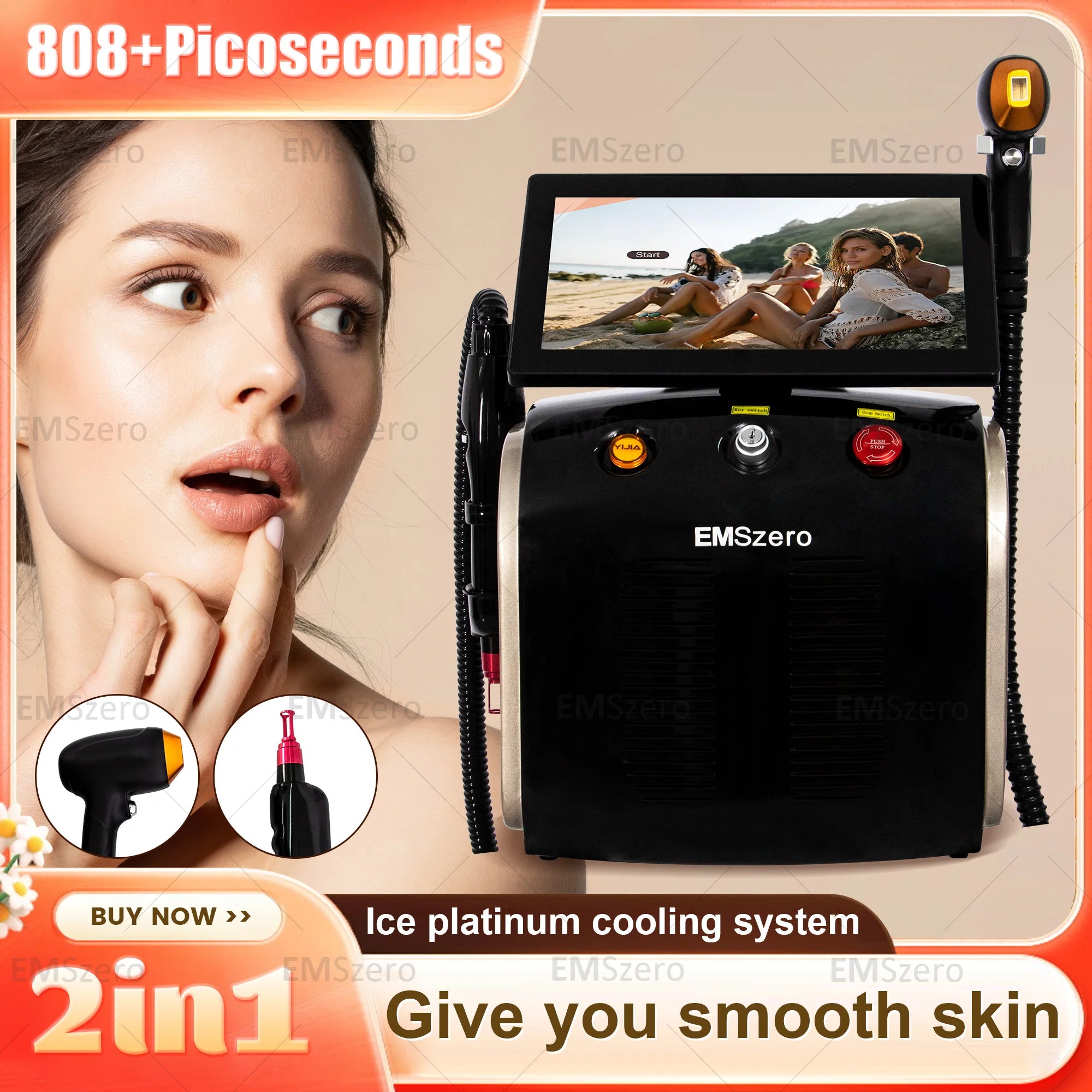 2in1 Soprano Titanium Ice Platinum Diode 755 808 1064nm 4 Wavelength Laser ND:YAG Machine Painless Hair Removal Machine