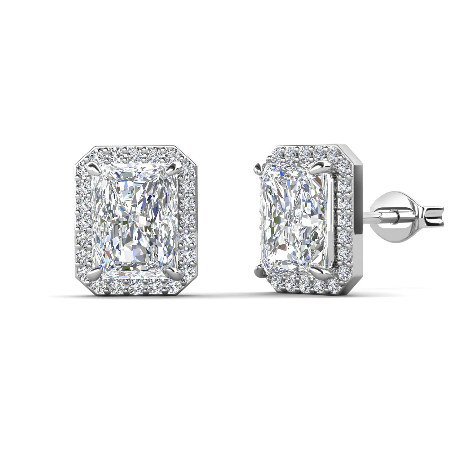 2023 Luxury Jewelry for Women Ice Crushed Cubic Zirconia 925 Silver Emerald Cut Halo Stud Earrings Destiny Jewellery