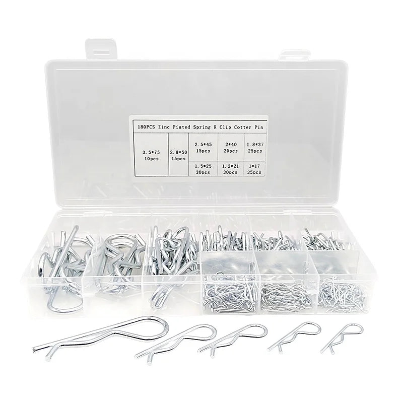 Factory Customized 180pcs Combination Set Stainless Steel Carbon Steel Zinc Plated Spring R Clip Cotter Pin