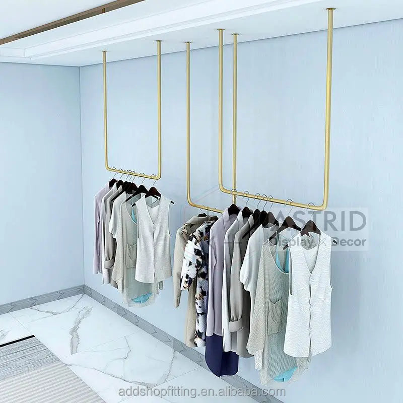 U-shaped Gold Shelf Hanging Garment Wall Mounted Metal Display Rack for clothing store