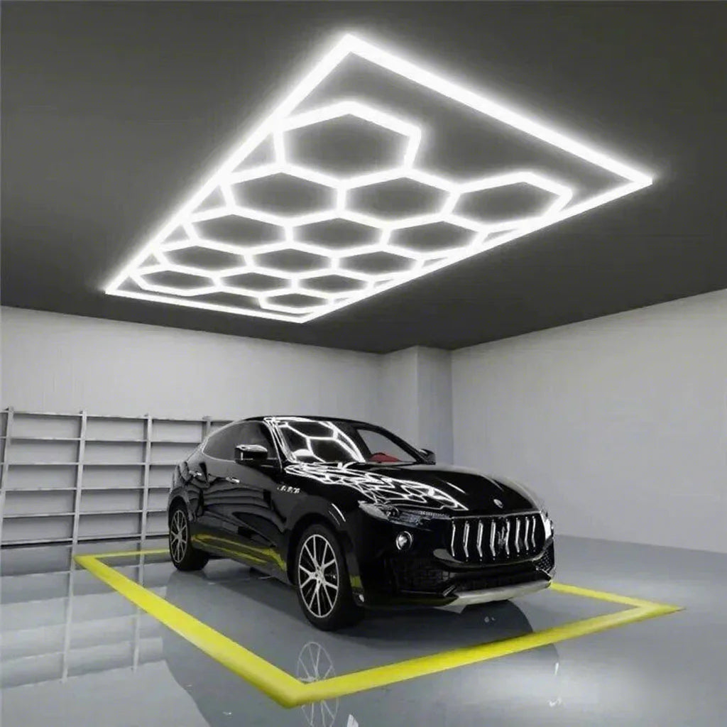 Hexagonal Garage Light with Remote Dimming & Color Tuning AC Compatible for Workshop and Garage Car Wash Station LED Lighting