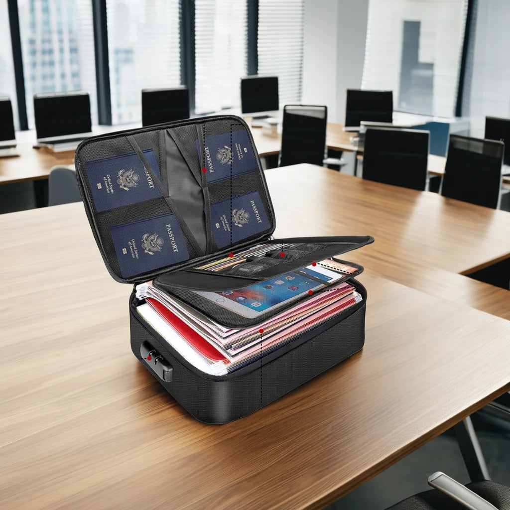 YHX Factory Wholesale Cash Box Travel A4 Laptop Case Portable Double Layer File Folder Waterproof Document Laptop Bag With Lock