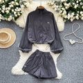 Summer Women's Casual Sport Sets Puff Sleeve Top And Elastic Waist Shorts Set Jogging Suits Wholesale