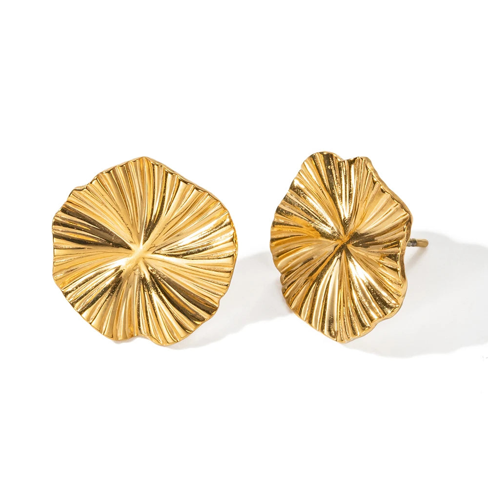 New Arrival Beach 18K Gold Plated Cold Wind  Round Shape Wrinkle Stainless Steel Earrings for Women