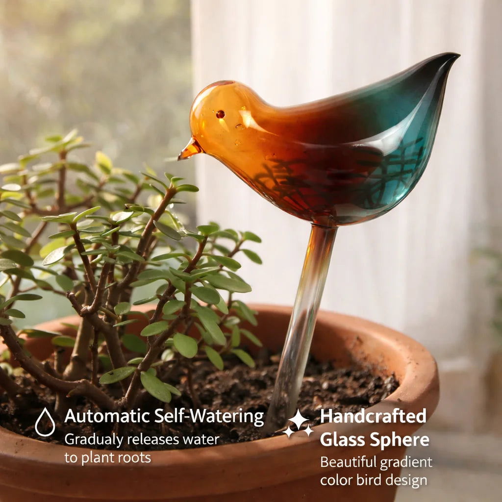 Handmade Glass Bird Heart Globe Plant Sprinkler Self Watering Bulb Automatic Irrigation for Home Indoor Potted Plants