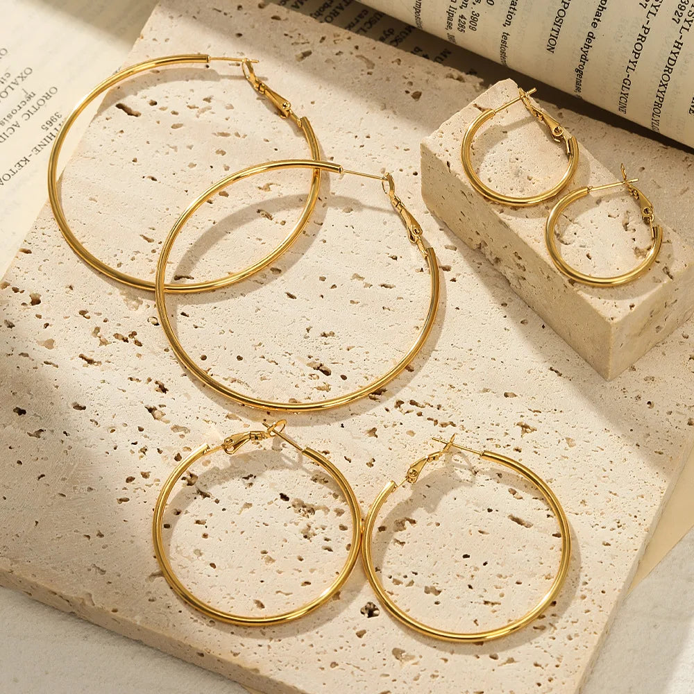 Stainless Steel 18K Gold Plated Minimalist Round Boutique Party Daily Wear Fashion Jewelry Hoop Earrings for Women MegaBDM