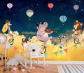 Cartoon Animal Cloud Wallpaper Hot Air Balloon Elephant Monkey Giraffe Lion Nursery Wallpaper for Bedroom Living Room