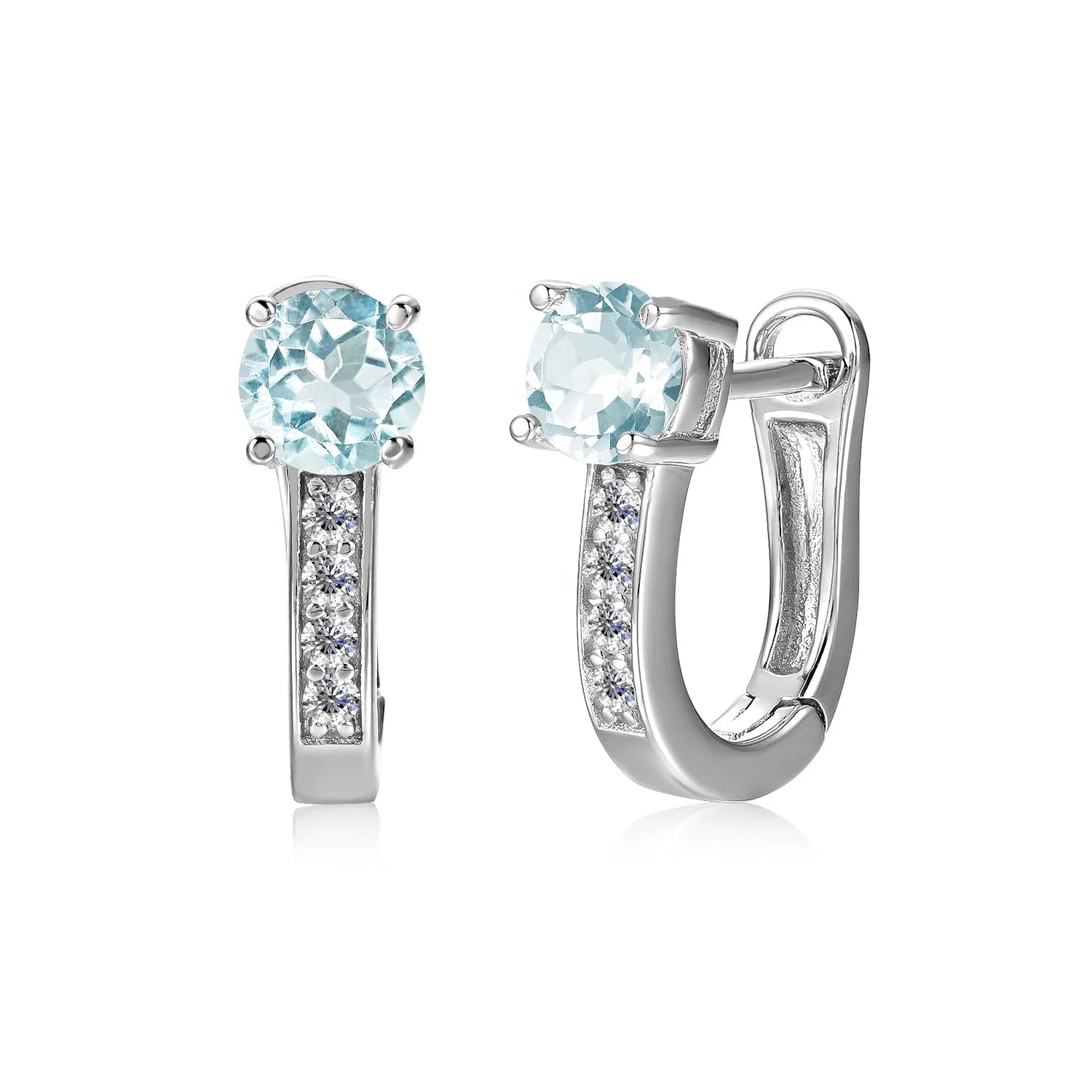 New Natural Color Gemstone Jewelry 925 Sterling Silver Sky Blue Topaz Casual Huggie Hoop Earrings for Women Destiny Jewellery
