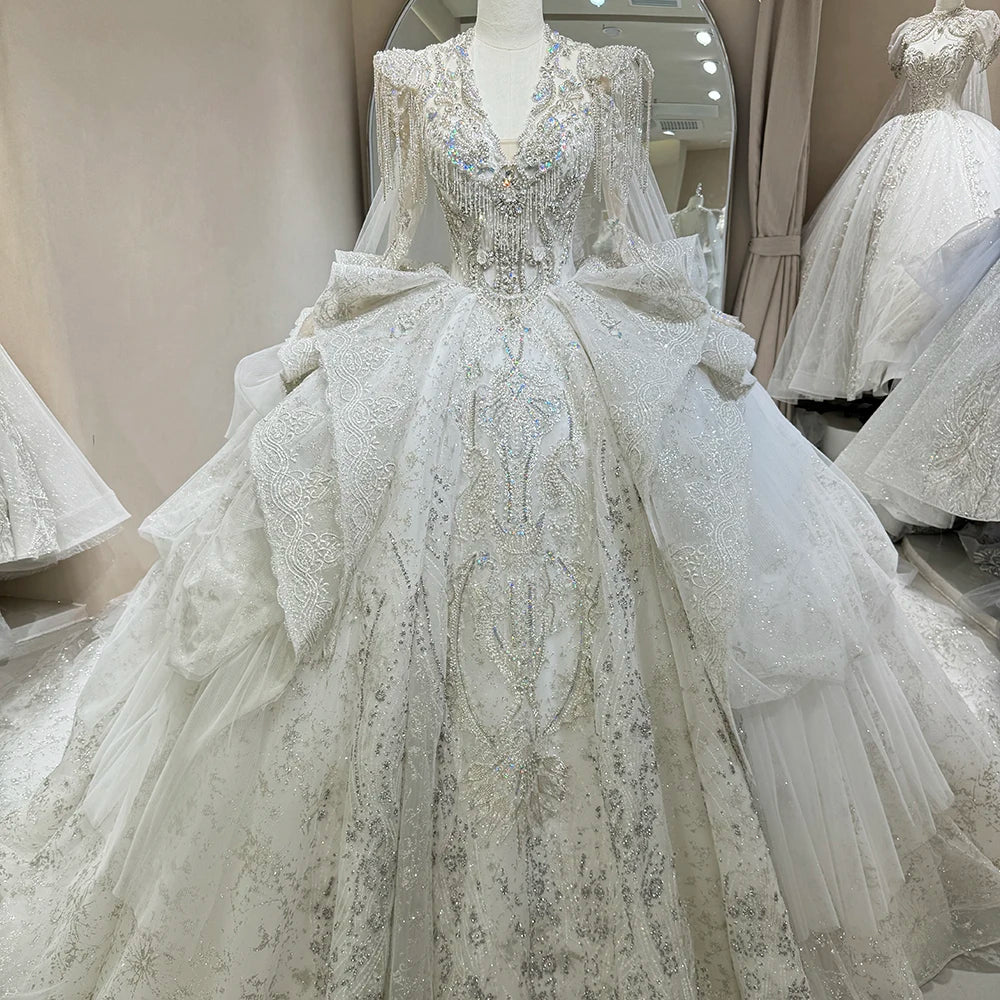 Jancember DW0037 Luxury Tassel Long Sleeve Bridal Wedding Women's Dresses for Girls