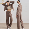 Drawstring Straight-leg Sweatpants Zip up Long Sleeved Slim Gym Fitness Wear Large Pockets Casual Jacket Sets MegaBDM