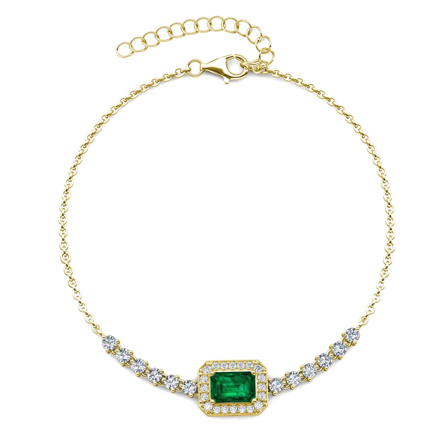 Lab Grown Gemstone Vivid Green Emerald 925 Silver Vintage Halo Adjustable Chain Bracelet Jewelry for Women Destiny Jewellery