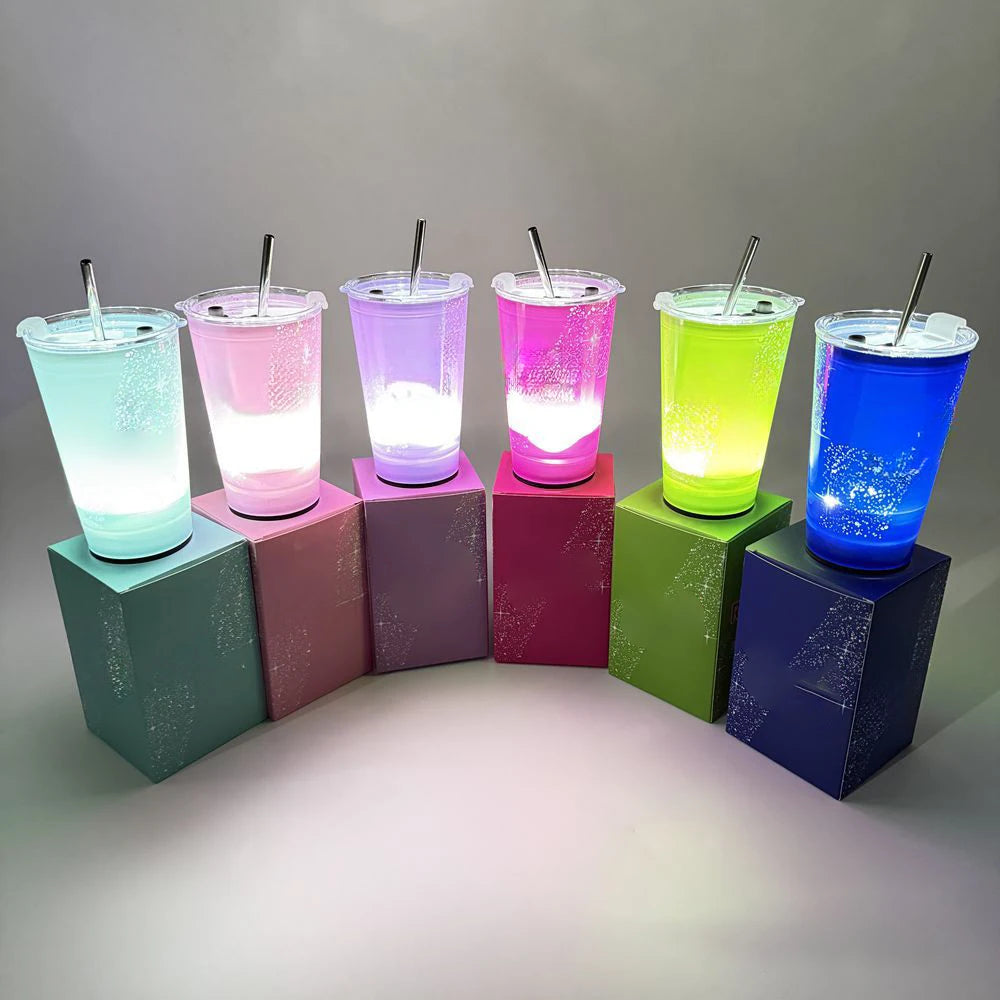 In Stock LED Flashing Straw Drinking Cups 14oz Liquid Activated Led Glass Cup Plastic Nightclub Barware Led Party Cups MegaBDM