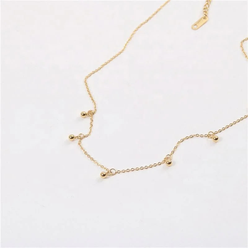 Women Jewelry 18k Gold Plated Clear a String Little Beads Pendant Superfine Necklace Stainless Steel Jewelry Wholesale