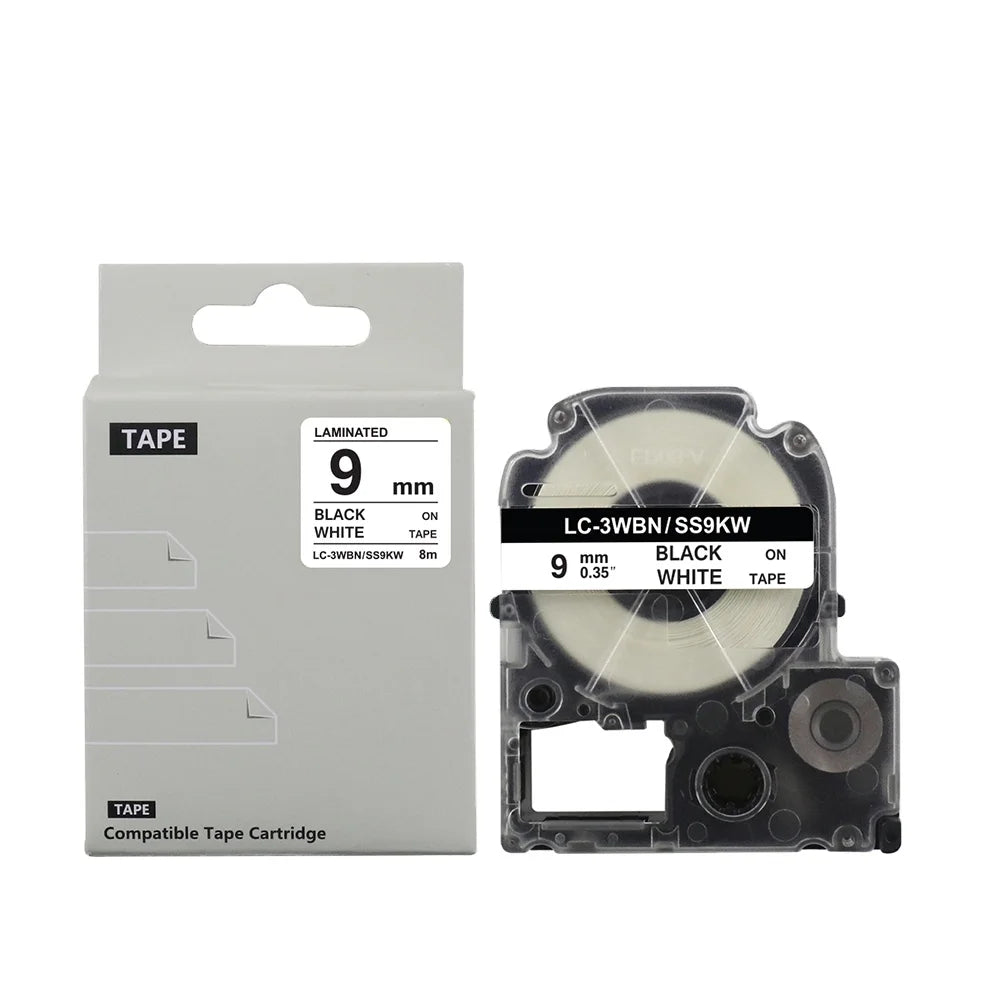 Tatrix SS9KW LC-3WBN  LC3WBN 9mm Black on White Compatible Label Tape Cartridge for Epson for KING JIM Printer Label Tape