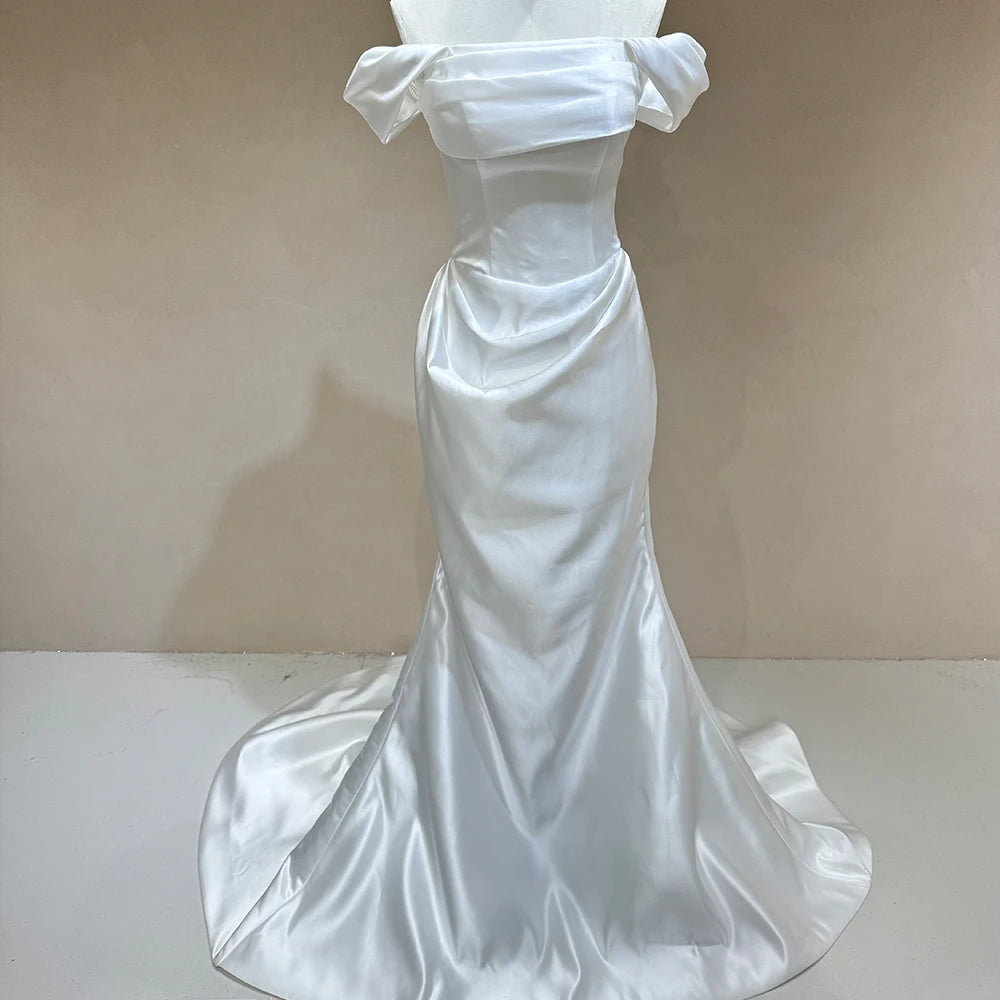 Jancember DW0012 Boho Satin Off Shoulder Mermaid Wedding Bridal Women's Dresses