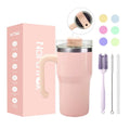 New Double Wall 14oz Stainless Steel Kids Tumbler With Silicone Straw and Handle for School